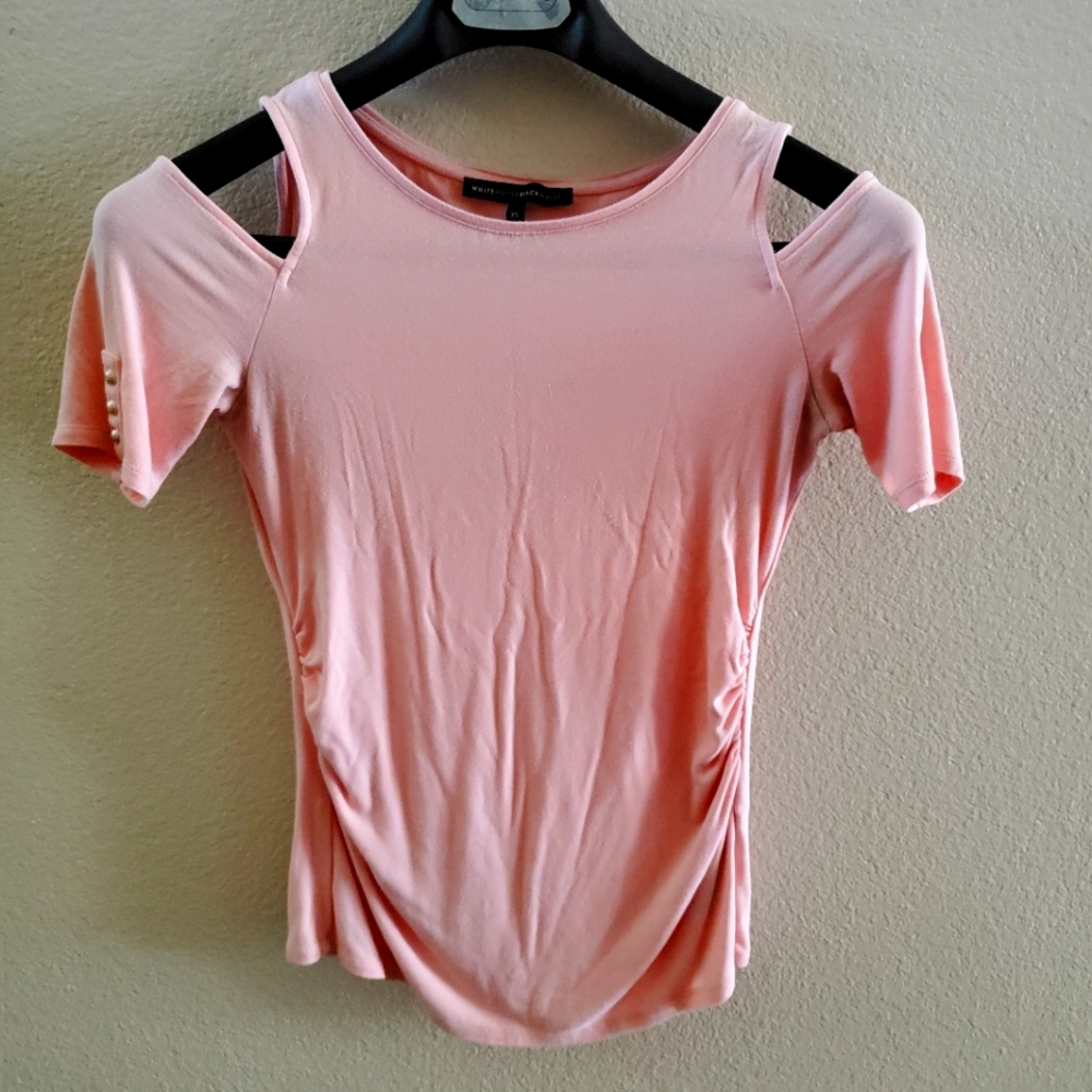 Coral side ruched cold shoulder top